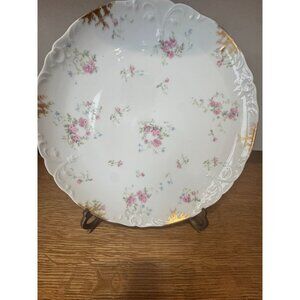 Antique J.P. France Limoges Porcelain Plate With Pink Floral Design & Gold Gilt